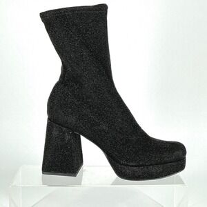 Abound Size 9 Black Glitter Platform Block Heel Sock Boots Square Toe